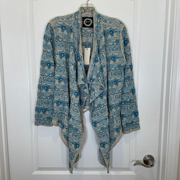 Johnny Was Biya Embroidered Cardigan Jacket Blue Gray Aztec Tribal S - Picture 1 of 5